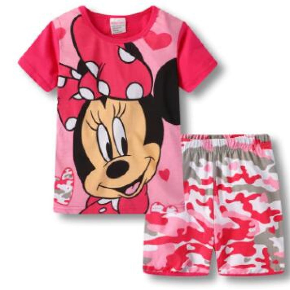 Zomer pyjama met Minni patroon t-shirt en roze camouflage shorts zeer hoge kwaliteit modieus