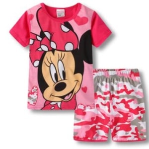 Zomer pyjama met Minni patroon t-shirt en roze camouflage shorts zeer hoge kwaliteit modieus