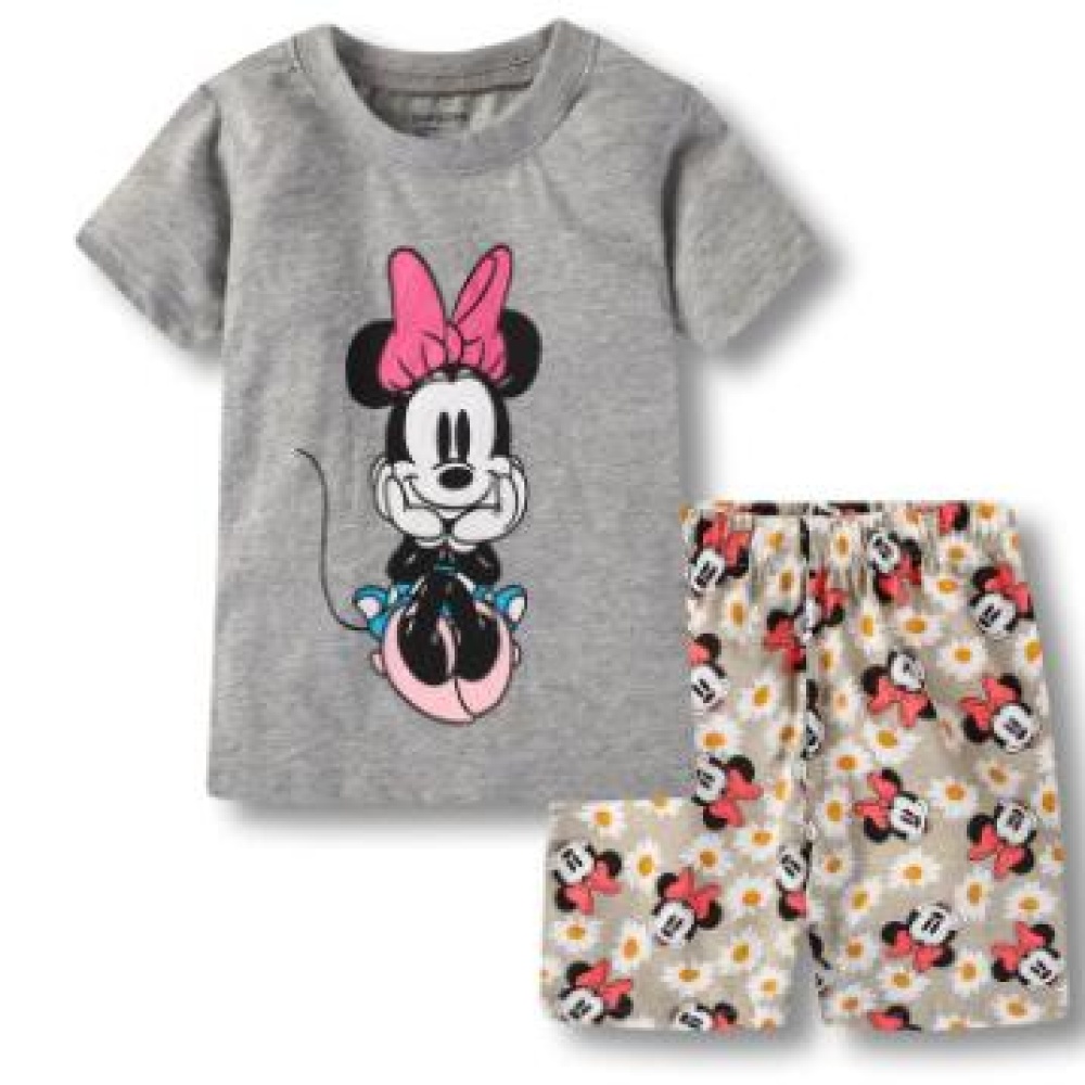 Modieuze tweedelige zomerpyjama voor meisjes in grijs met Minnie-patroon