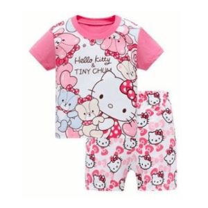 Tweedelige pyjama met korte mouwen en modieus roze Hello Kitty-patroon