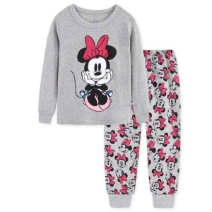 Tweedelige pyjama grijs met lange mouwen en modieus Minnie-patroon