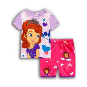 Tweedelige pyjama met korte mouwen en paars en roze Sofia-patroon