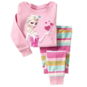 Tweedelige pyjama met lange mouwen in roze Elsa-patroon met modieuze gestreepte broek