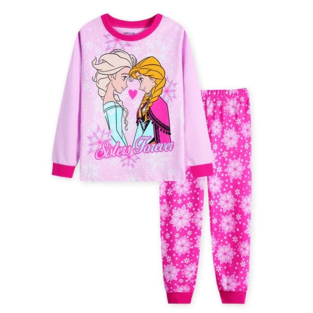 Roze Elsa en Anna pyjama met lange mouwen en roze bloemetjesbroek
