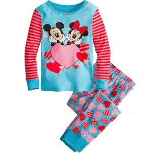 Blauwe Mickey en Minnie pyjama met lange mouwen en blauwe hartjesbroek