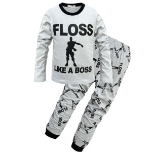 Witte pyjama met opschrift "Floss like a boss" grijs van zeer hoge kwaliteit
