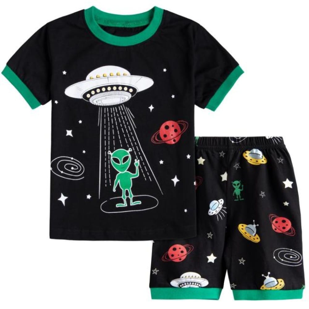 Pyjama polo en korte broek met zwart en groen melkwegpatroon