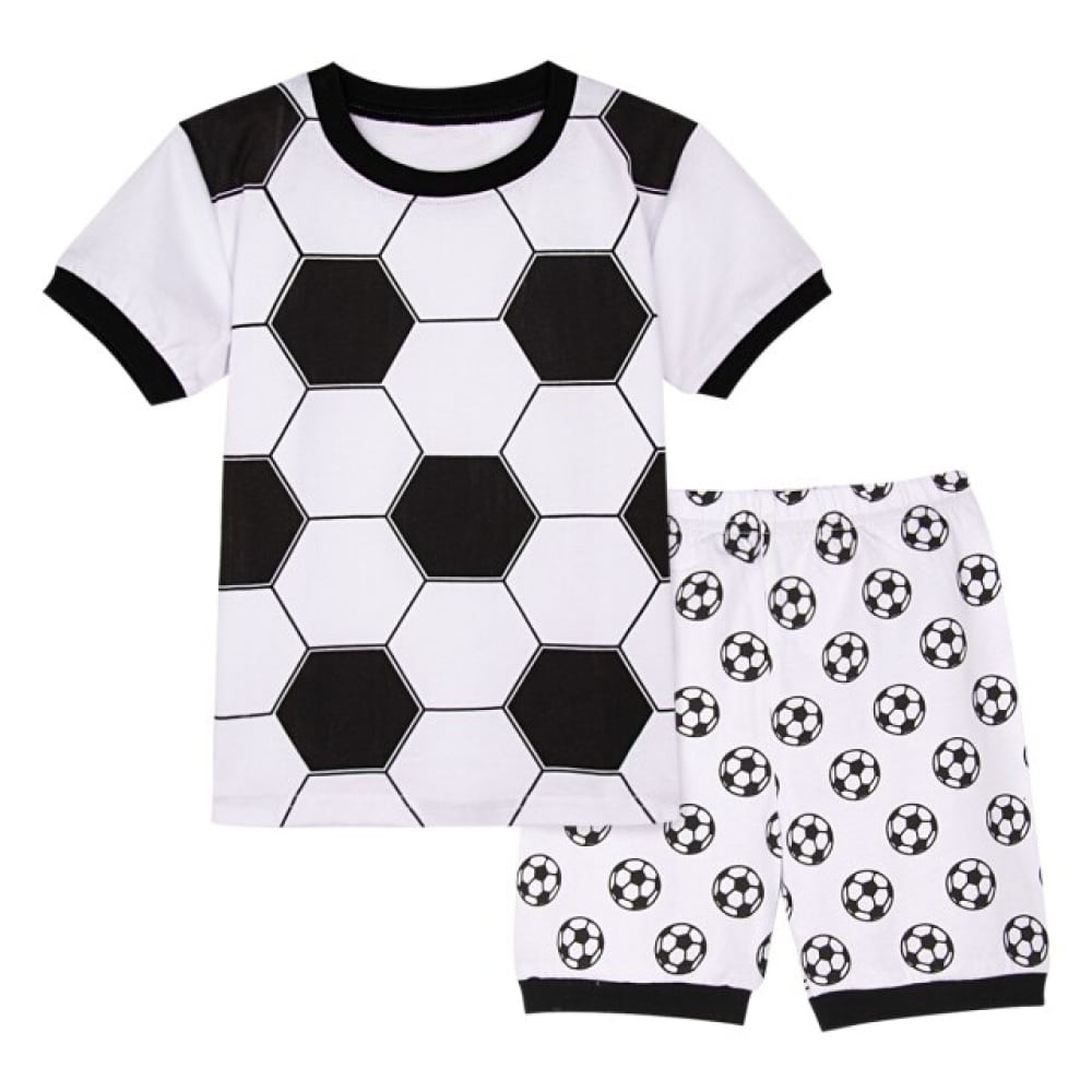 Pyjama polo en korte broek met wit en zwart voetbalmotief in de mode