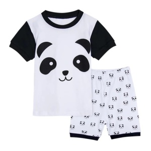 Zwart-witte panda pyjama met polo en korte broek