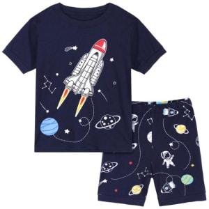 Blauwe raketpyjama voor jongens met T-shirt en korte broek