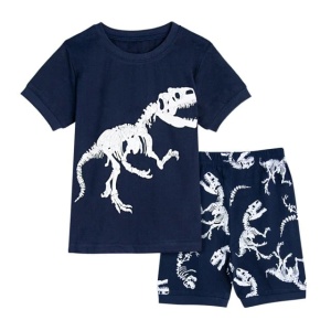 Blauw polo t-shirt en korte broek met dinosaurusmotief van zeer hoge kwaliteit en modieuze pyjama's