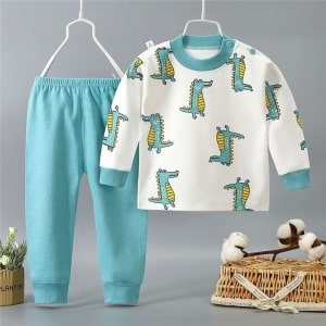 Katoenen pyjama van hoge kwaliteit met krokodillenmotief voor kinderen aan een riem