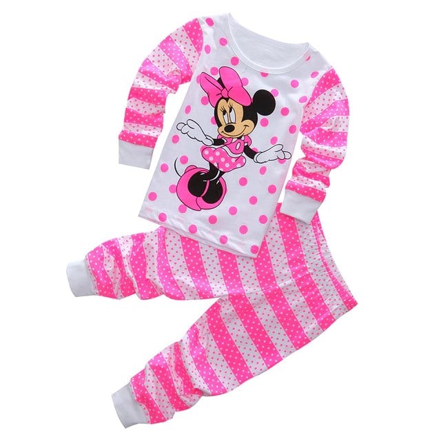 Minnie Mouse tweedelige roze gestreepte pyjama met roze en wit gestreepte broek
