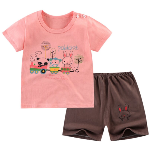 Modieuze roze en bruine konijnen zomerpyjama voor kinderen
