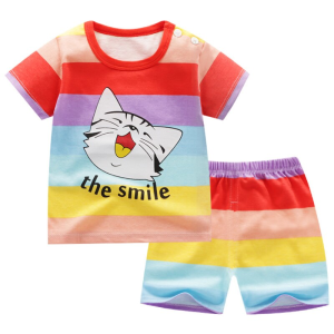 Regenboog gestreepte zomerpyjama voor kinderen van modieus katoen