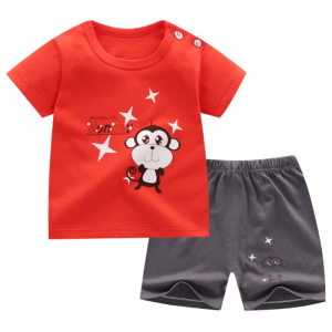 Zomerse apenpyjama voor kinderen in rood en grijs