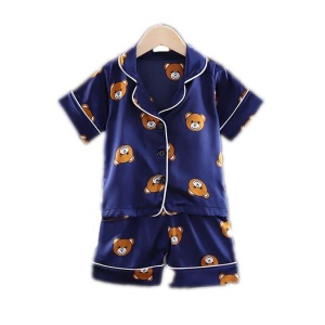 Blauwe katoenen berenpyjama voor kinderen aan een riempje
