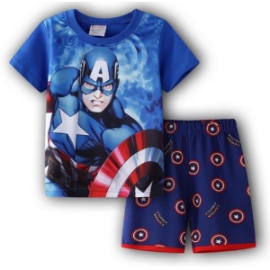 Captain America zomerpyjama in blauw katoen, zeer hoge kwaliteit en modieus