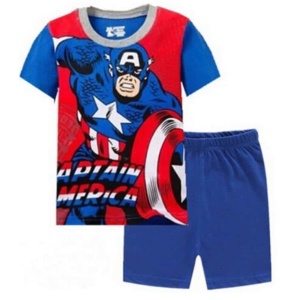 Captain America tweedelige katoenen pyjama met blauwe short in zeer hoogwaardige mode