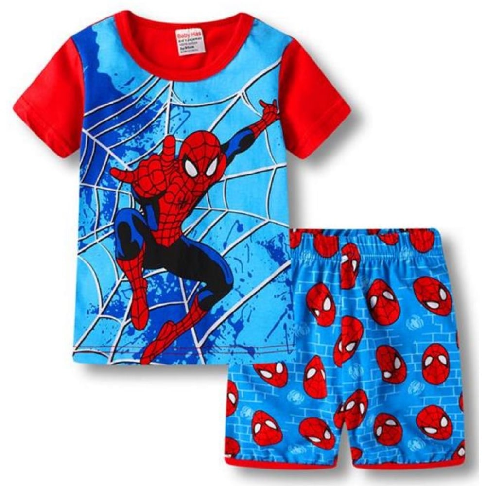 Blauwe tweedelige pyjama met Spiderman-dessin van hoogwaardig modieus katoen