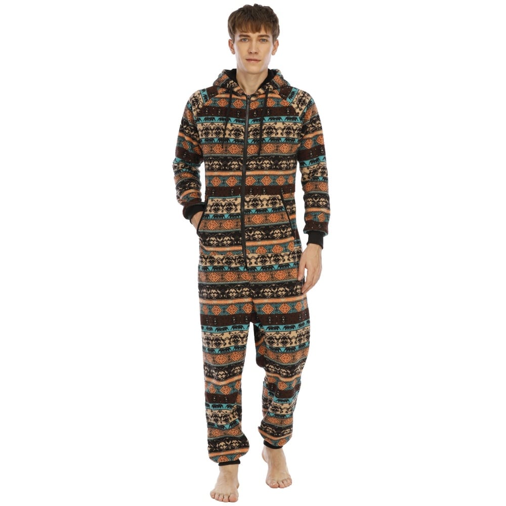 Flanellen pyjama met rits gedragen door een modieuze man in zeer hoge kwaliteit