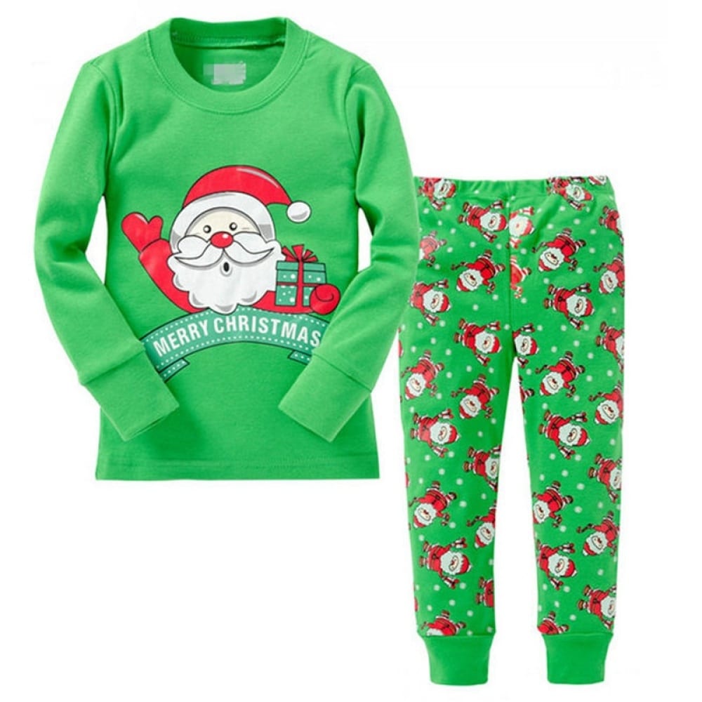 Groene pyjamaset met kerstman voor modieuze kinderen