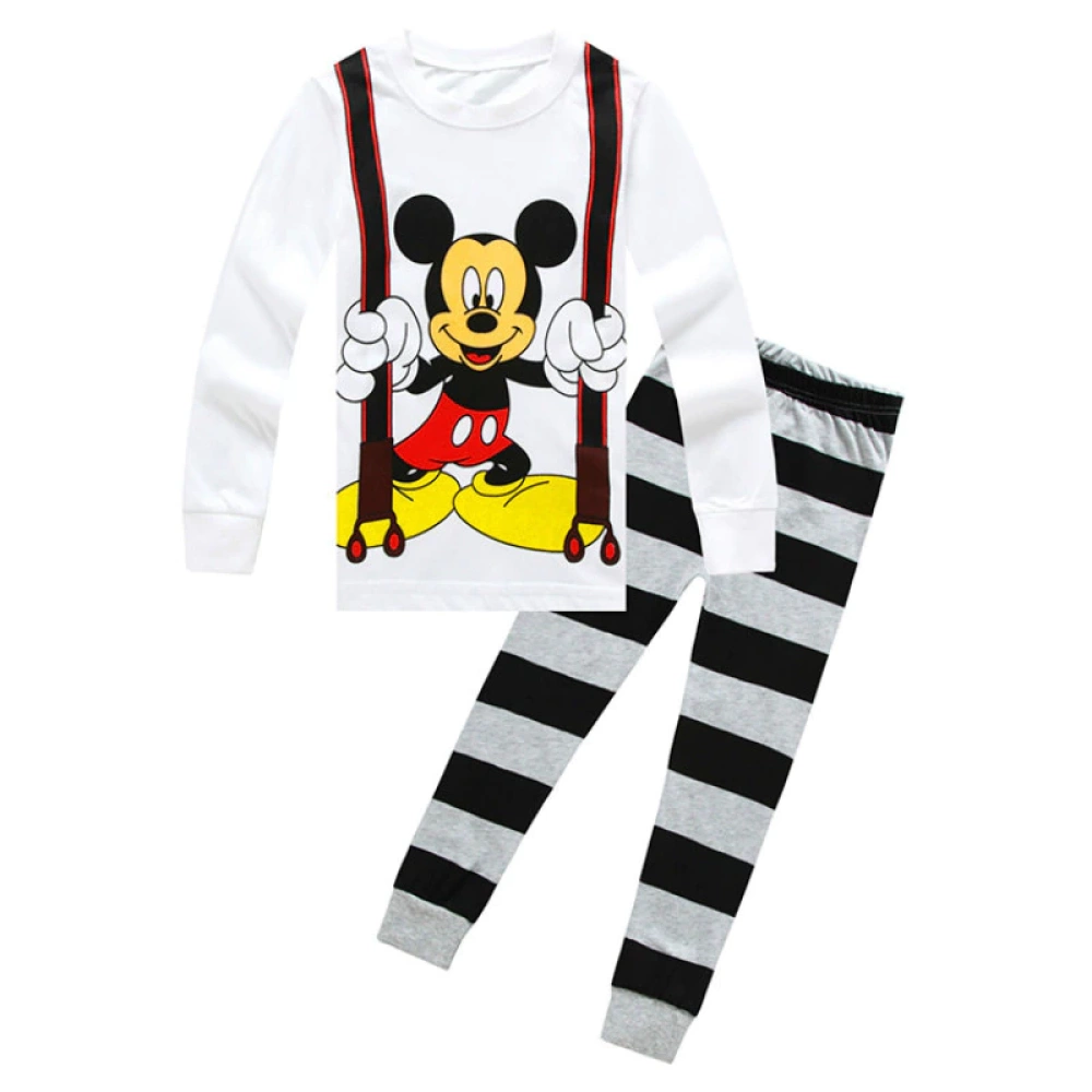 Mickey pyjama set met wit, zwart en grijs gestreepte broek