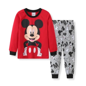 Katoenen pyjama met rode en grijze Mickey