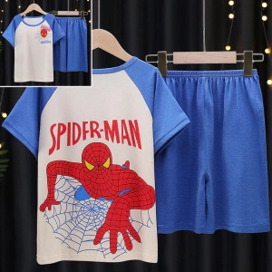 Spiderman zomerpyjama met korte mouwen in blauwe mode aan een riempje