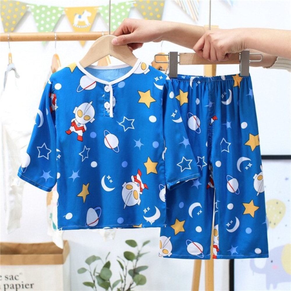 Katoenen pyjama met ster en superheldenmotief voor jongens, blauw op band