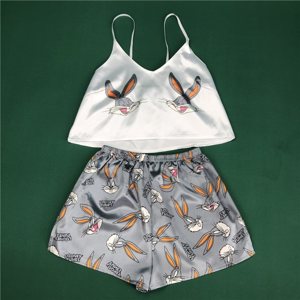 Sexy damespyjamatop met bandjes en korte broek met Buck Bunny-patroon in de mode