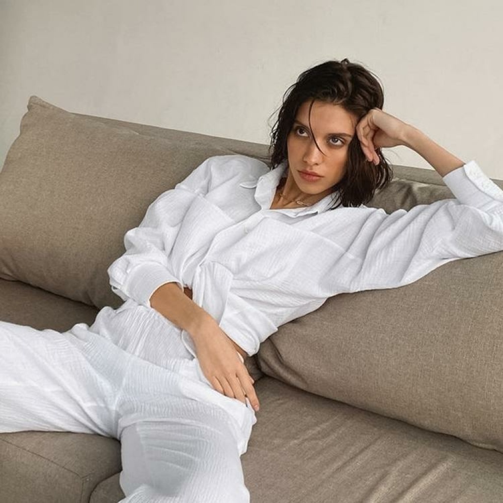 Italian Fashion Katoenen Damespyjama met Kerstprint | Warme en Zachte Tweedelige Set met Shirt en Broek | Gezellig voor de Feestdagen of Thuisrelax S-XXL