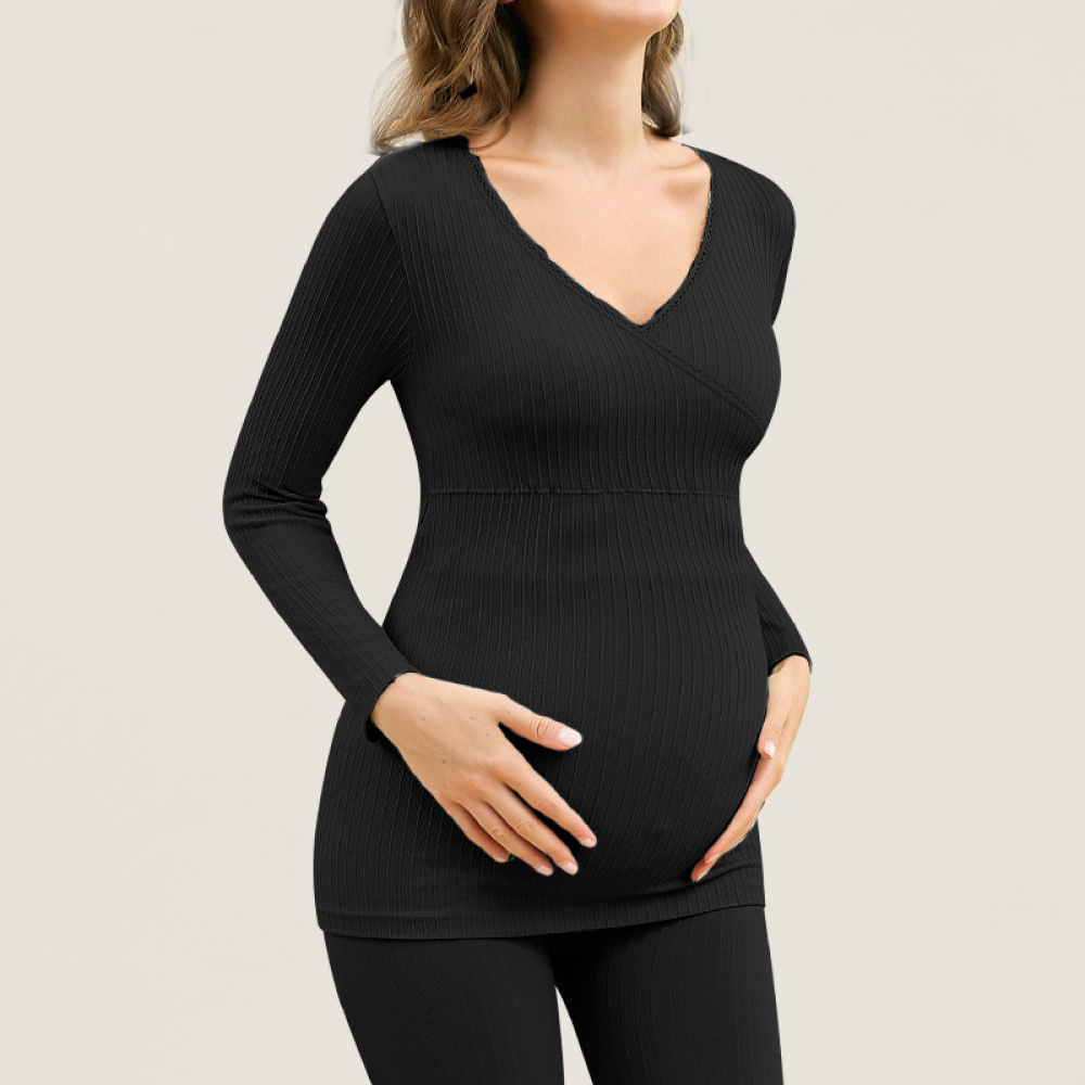 Zwarte zwangerschapspyjama met dunne broek en trui
